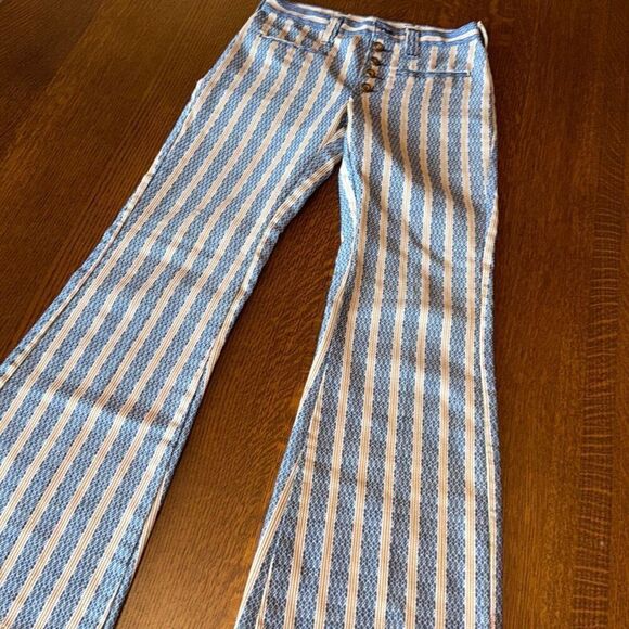 Vintage 1960s 70s Lady Wrangler Striped Patch Pocket Flare Pants Hippie Western - Picture 4 of 14